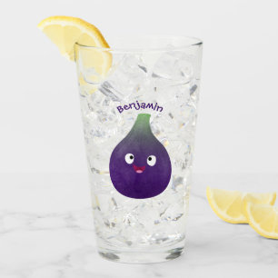 Cute happy purple fig fruit cartoon glass