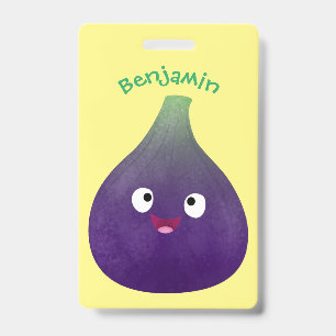 Cute happy purple fig fruit cartoon ID badge
