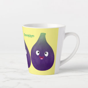Cute happy purple fig fruit cartoon latte mug