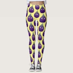 Cute happy purple fig fruit cartoon leggings