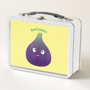 Cute happy purple fig fruit cartoon metal lunch box
