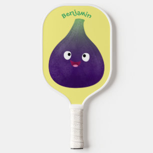 Cute happy purple fig fruit cartoon pickleball paddle