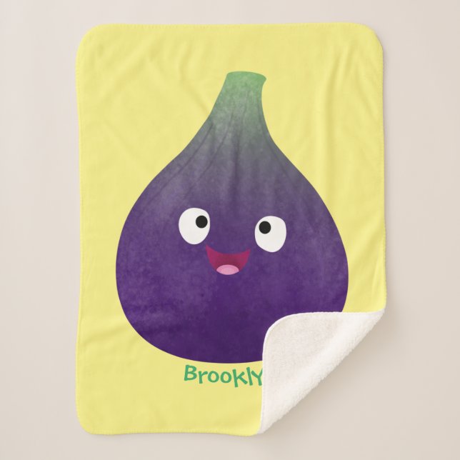 Cute happy purple fig fruit cartoon  sherpa blanket (Front)