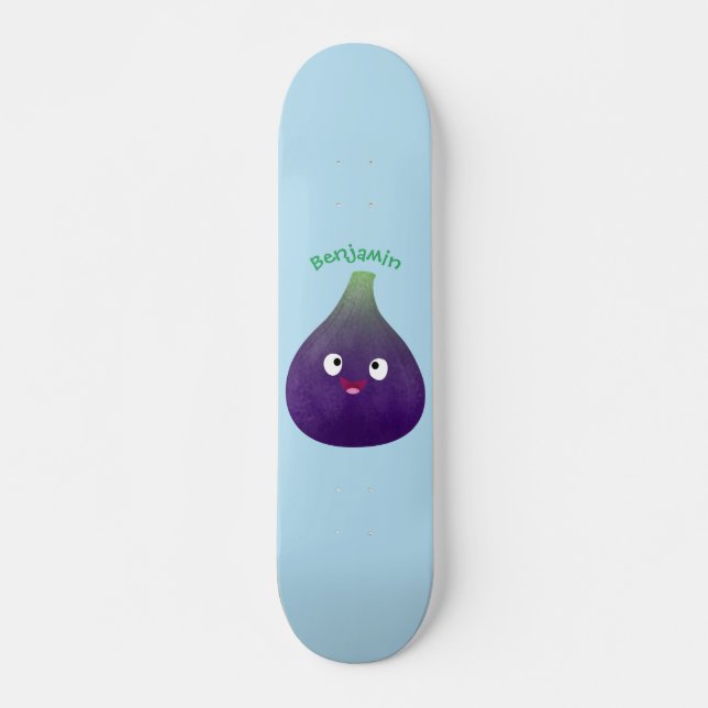Cute happy purple fig fruit cartoon skateboard (Front)