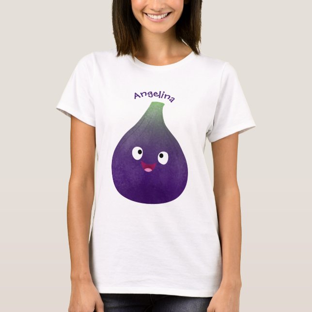 Cute happy purple fig fruit cartoon T-Shirt (Front)