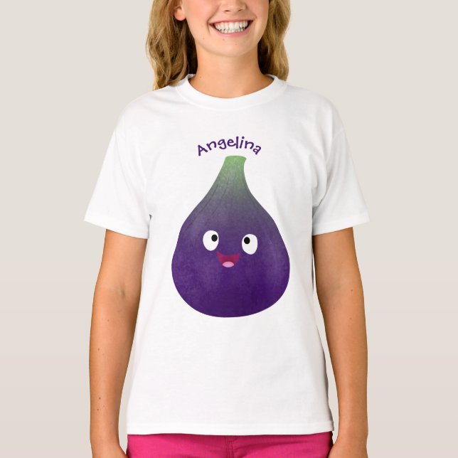 Cute happy purple fig fruit cartoon  T-Shirt (Front)