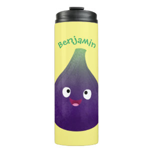 Cute happy purple fig fruit cartoon thermal tumbler