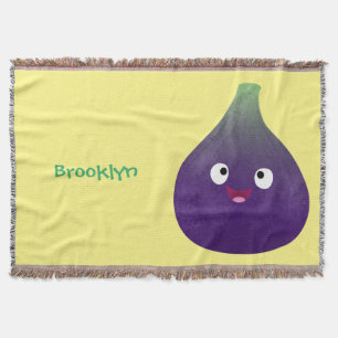 Cute happy purple fig fruit cartoon throw blanket
