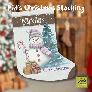 Cute Happy Purple Snowman with Presents Small Christmas Stocking