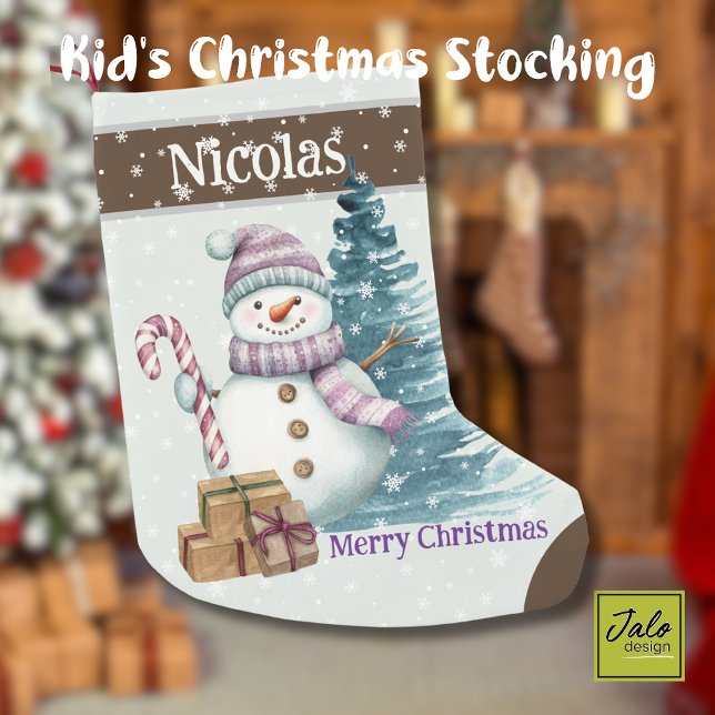 Cute Happy Purple Snowman with Presents Small Christmas Stocking (Creator Uploaded)