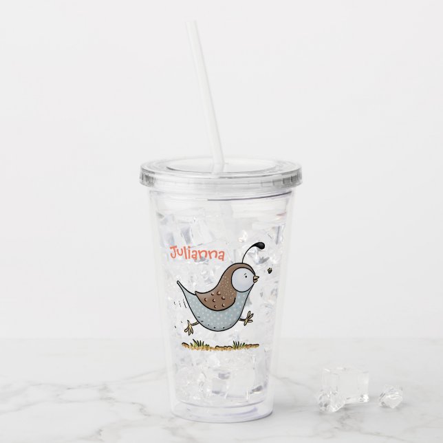 Cute happy quail cartoon illustration acrylic tumbler (Front Ice)