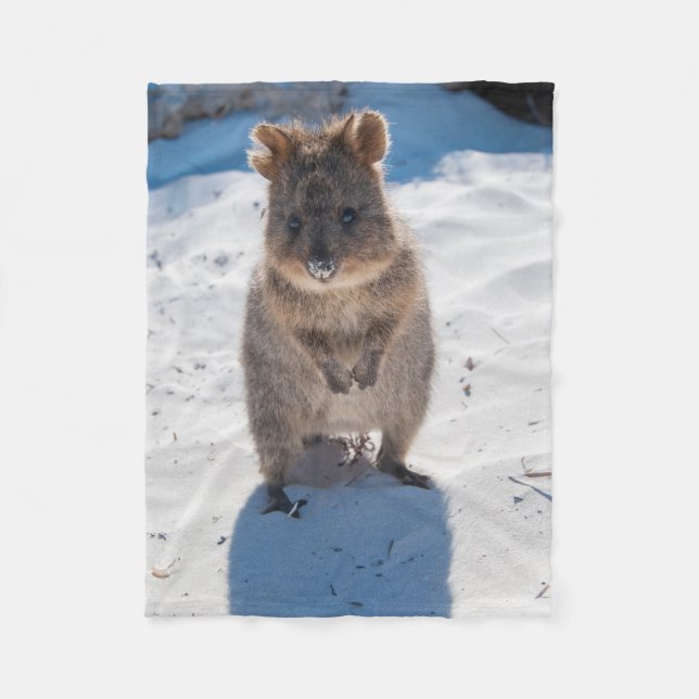 Cute & Happy Quokka on the Beach Australia Fleece Blanket (Front)