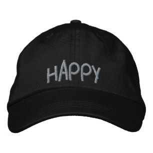 Cute Happy Quote Lavender Purple Black Fun Embroidered Hat