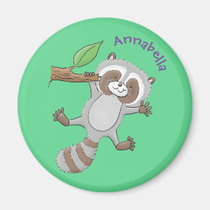 Cute happy raccoon baby cartoon illustration magnet
