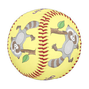 Cute happy racoon baby cartoon illustration baseball