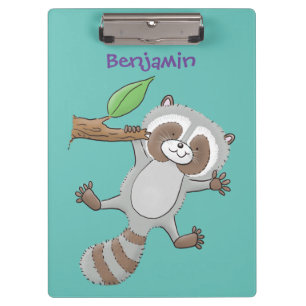 Cute happy racoon baby cartoon illustration clipboard