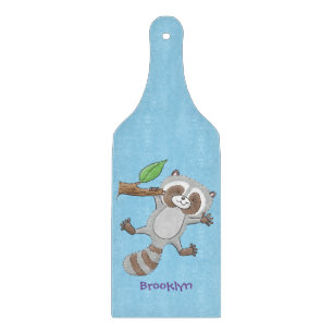 Cute happy racoon baby cartoon illustration cutting board