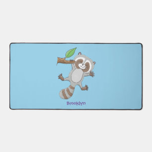 Cute happy racoon baby cartoon illustration desk mat