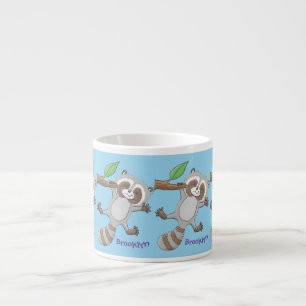 Cute happy racoon baby cartoon illustration espresso cup