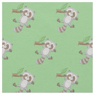 Cute happy racoon baby cartoon illustration fabric