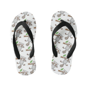 Cute happy racoon baby cartoon illustration kid's jandals
