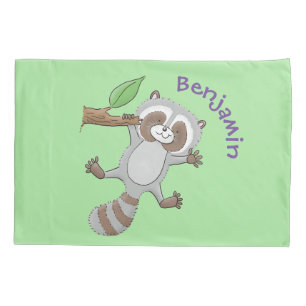 Cute happy racoon baby cartoon illustration pillowcase