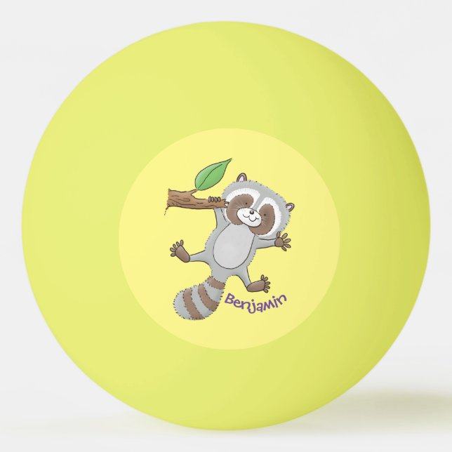 Cute happy racoon baby cartoon illustration  ping pong ball (Front)