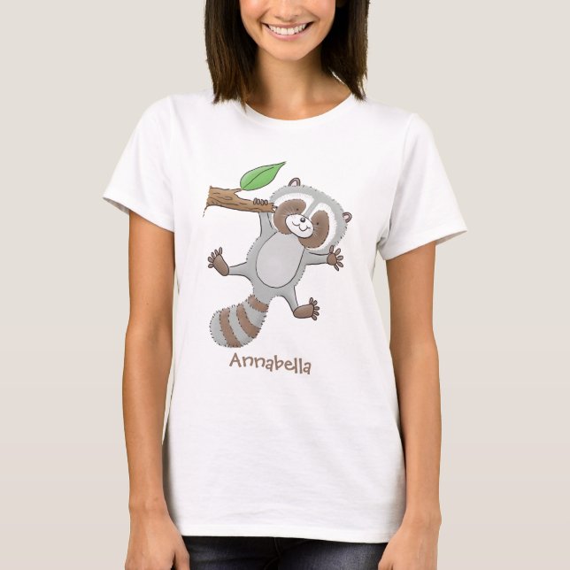 Cute happy racoon baby cartoon illustration T-Shirt (Front)