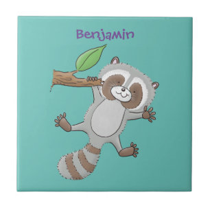 Cute happy racoon baby cartoon illustration tile