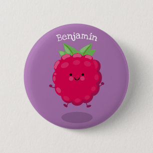 Cute happy raspberry cartoon illustration 6 cm round badge