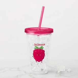 Cute happy raspberry cartoon illustration acrylic tumbler