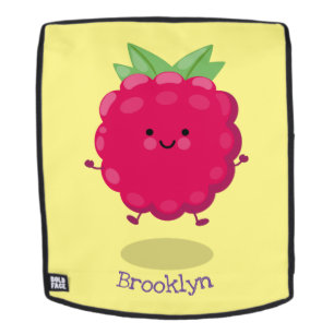 Cute happy raspberry cartoon illustration backpack