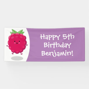 Cute happy raspberry cartoon illustration banner