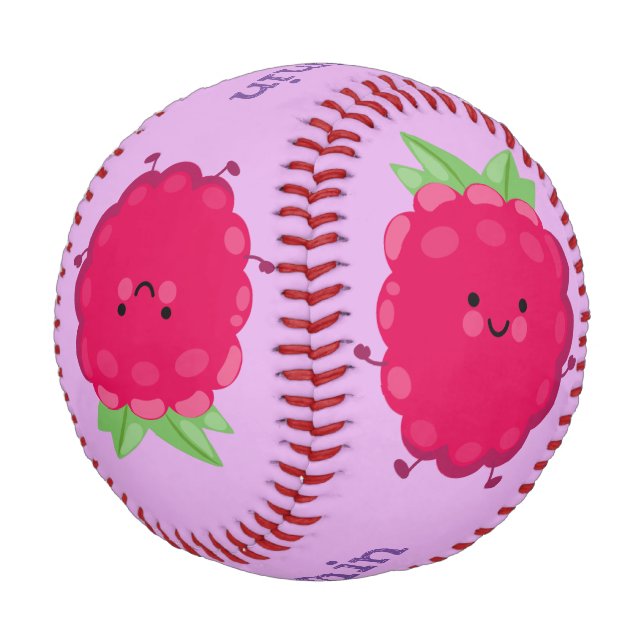 Cute happy raspberry cartoon illustration baseball (Angled)