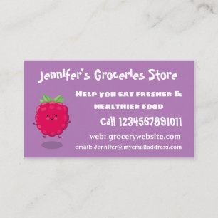 Cute happy raspberry cartoon illustration business card