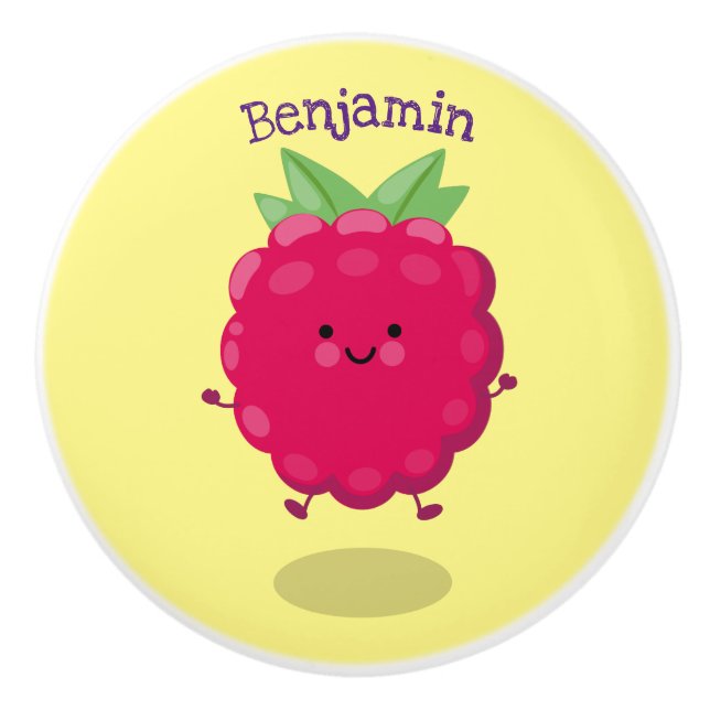Cute happy raspberry cartoon illustration ceramic knob (Front)
