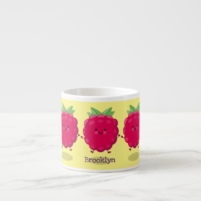 Cute happy raspberry cartoon illustration espresso cup (Front)