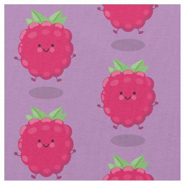 Cute happy raspberry cartoon illustration fabric (Close Up)