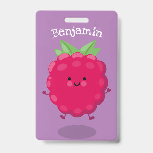 Cute happy raspberry cartoon illustration ID badge