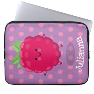 Cute happy raspberry cartoon illustration laptop sleeve