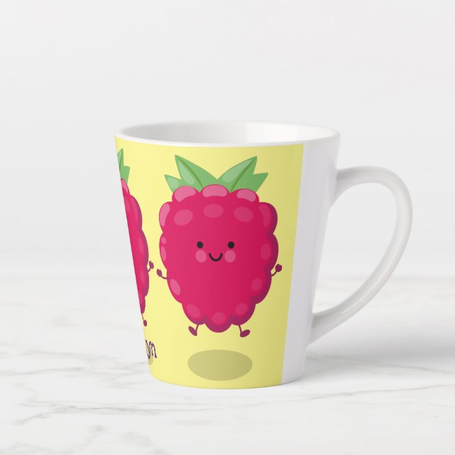 Cute happy raspberry cartoon illustration latte mug (Right)