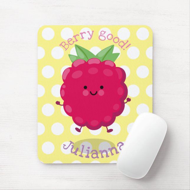 Cute happy raspberry cartoon illustration mouse pad (With Mouse)