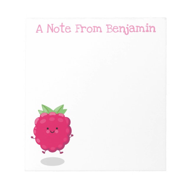 Cute happy raspberry cartoon illustration notepad (Front)