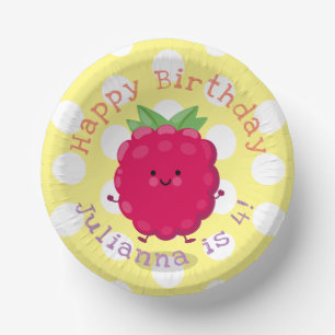 Cute happy raspberry cartoon illustration paper plate