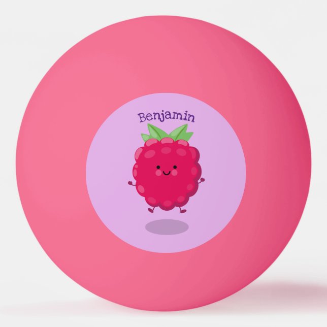 Cute happy raspberry cartoon illustration ping pong ball (Front)
