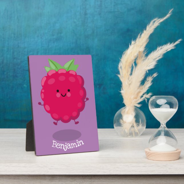 Cute happy raspberry cartoon illustration plaque (Side)