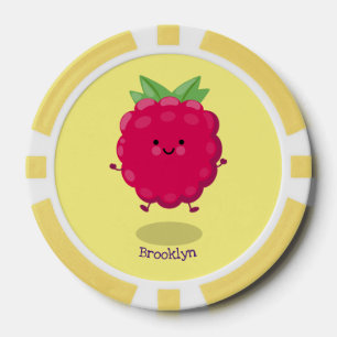 Cute happy raspberry cartoon illustration poker chips