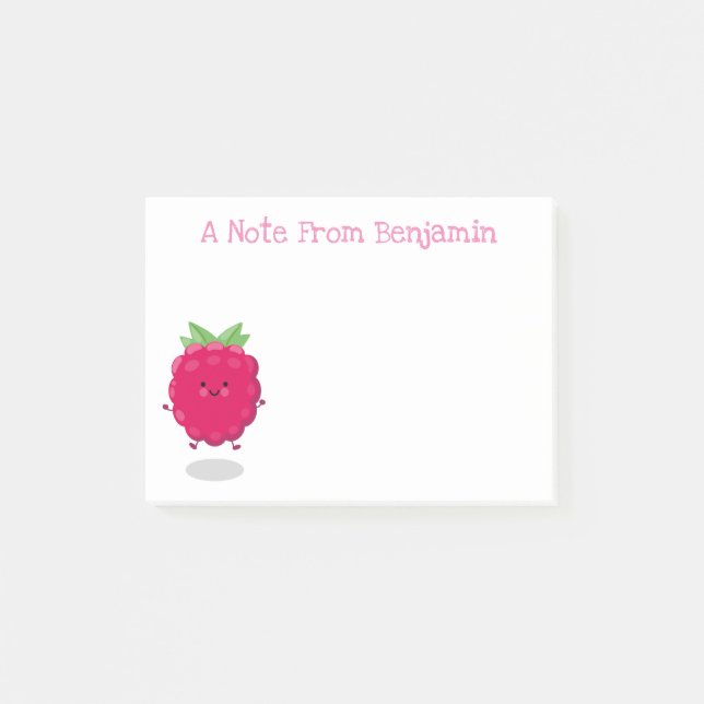 Cute happy raspberry cartoon illustration post-it notes (Front)