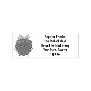 Cute happy raspberry cartoon illustration rubber stamp