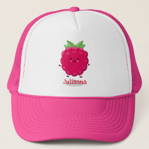 Cute happy raspberry cartoon illustration trucker hat